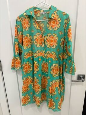 Modaposa Green Floral Print Button-Front Tunic Dress